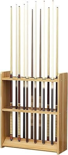 Teak Wooden Billiard Cue Rack Stand - Freestanding Pool Stick Holder for 12 Cues, Easy Assembly, Space-Saving Design for Home & Club Use