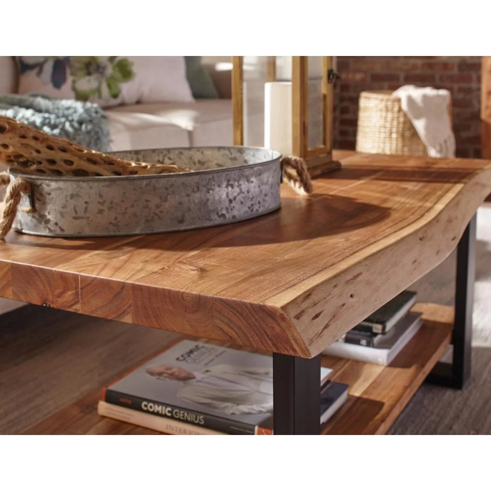 Alpine Natural Live Edge Wood Large Coffee Table