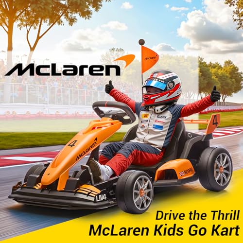 24V Kids Electric Go Kart, Licensed McLaren F1 Drift Kart Car with Dual 200W Motors, Adjustable Seat, 6 Safety Upgrades, CVT Speed Mode