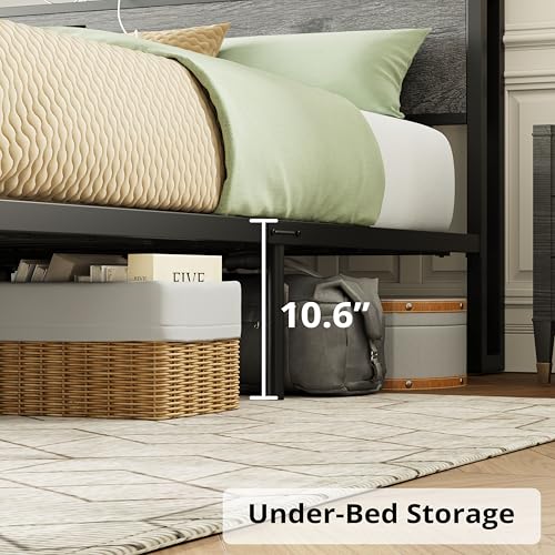 LIKIMIO King Bed Frame with Storage Headboard, Platform Bed with Drawers and Charging Station, No Box Spring Needed, Easy Assembly, Vintage Brown