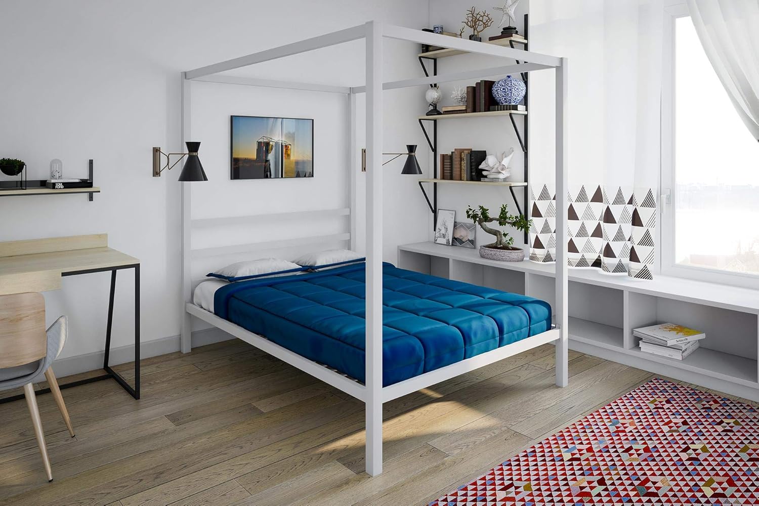 DHP Modern Metal Canopy Bed, Full, White