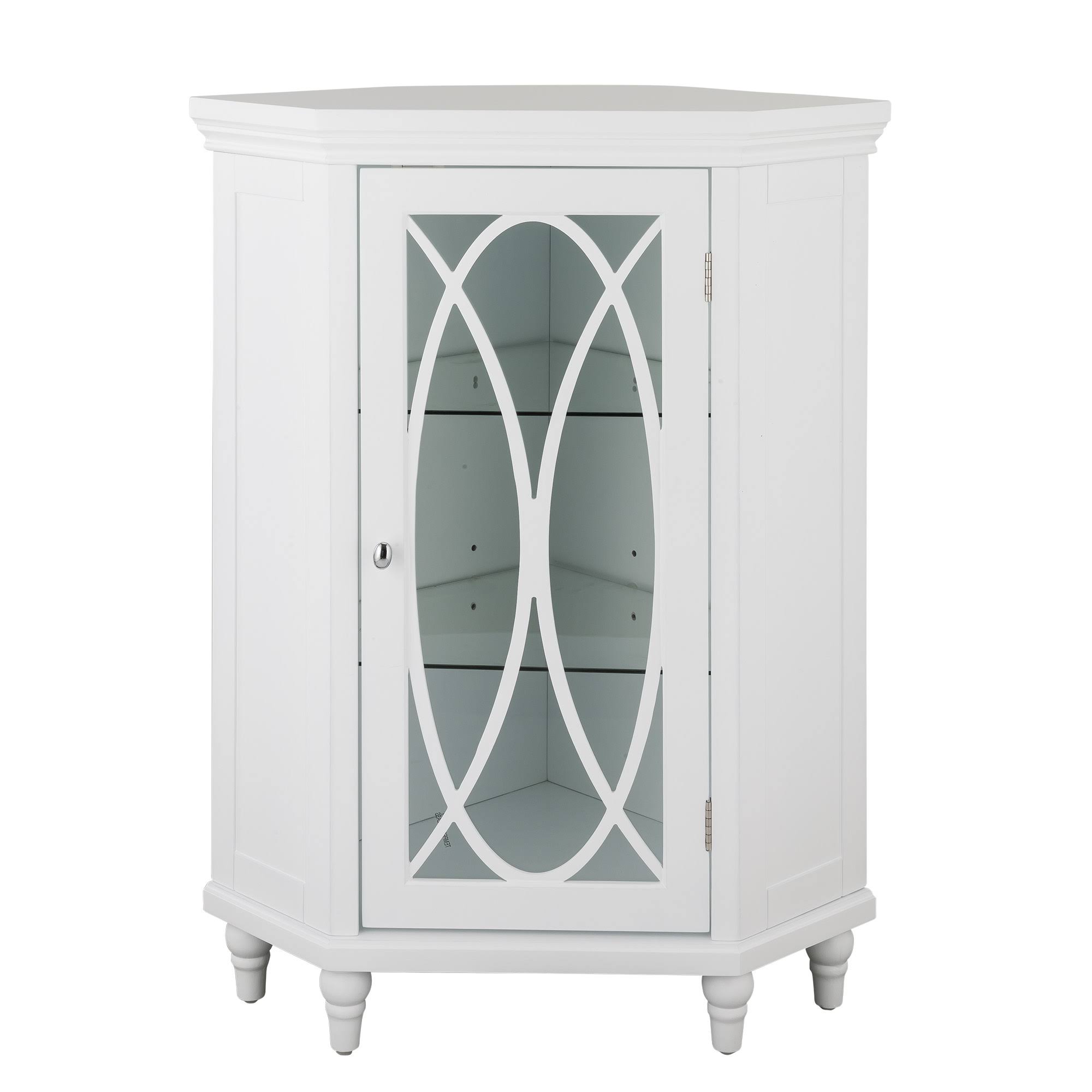 Elegant Home Fashions 32x22H Miller Corner Floor Cabinet with 2 Adjustable Tempered Glass Shelves