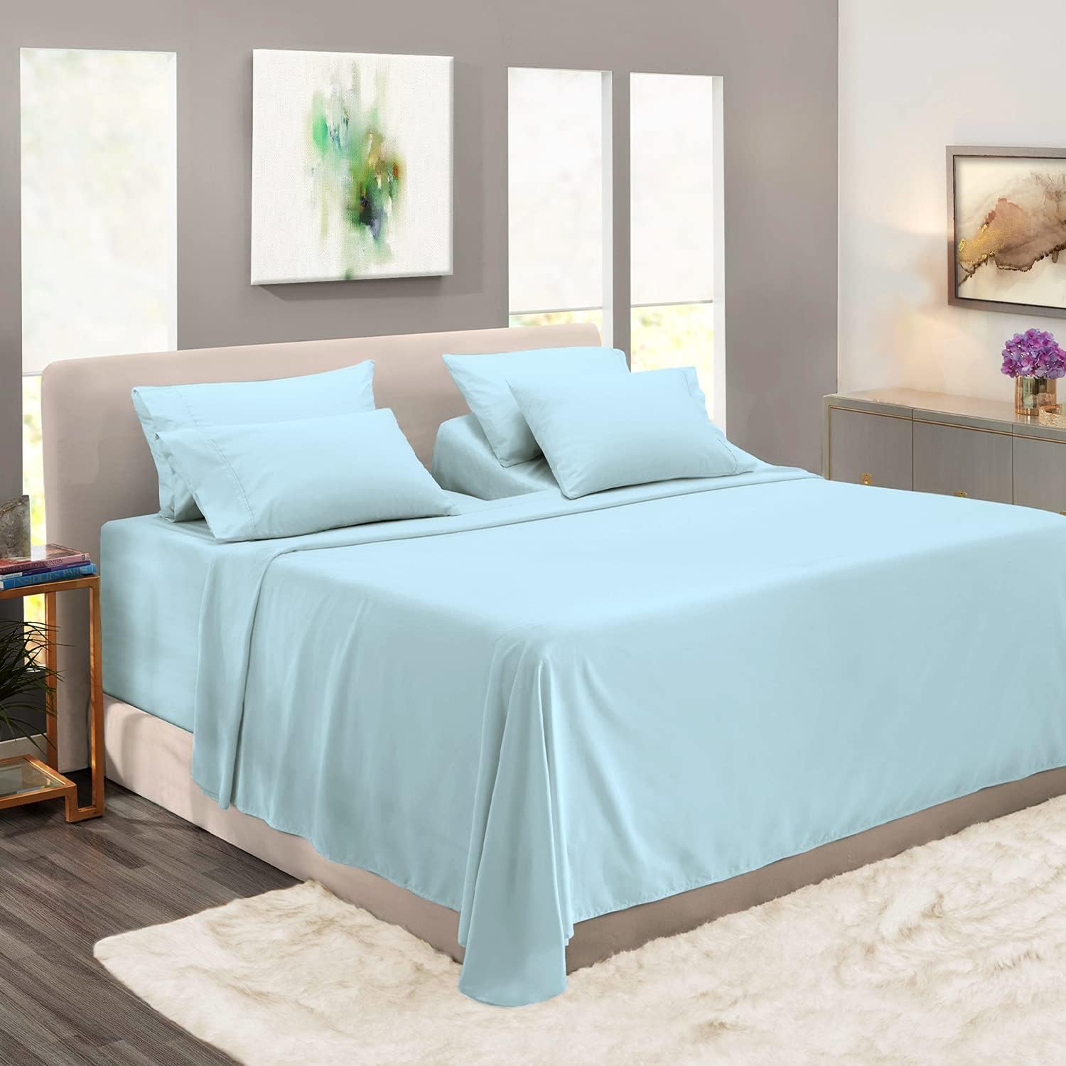 Pizuna 800 Thread Count Cotton California-King-Sheet-Set White, 100% Long-Staple-Cotton Smooth Sateen Sheets