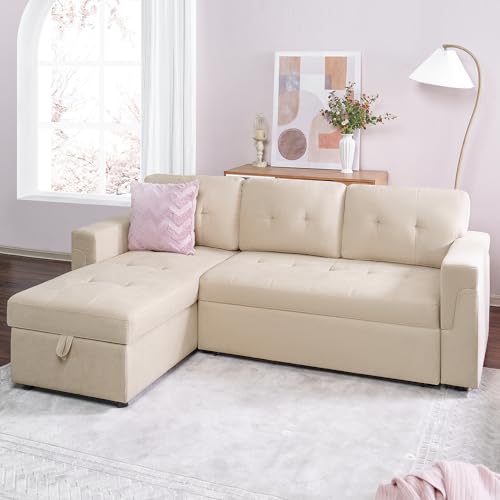 Naomi Home Reversible Sleeper Sectional Sofa Storage Chaise Velvet/Dark Gray