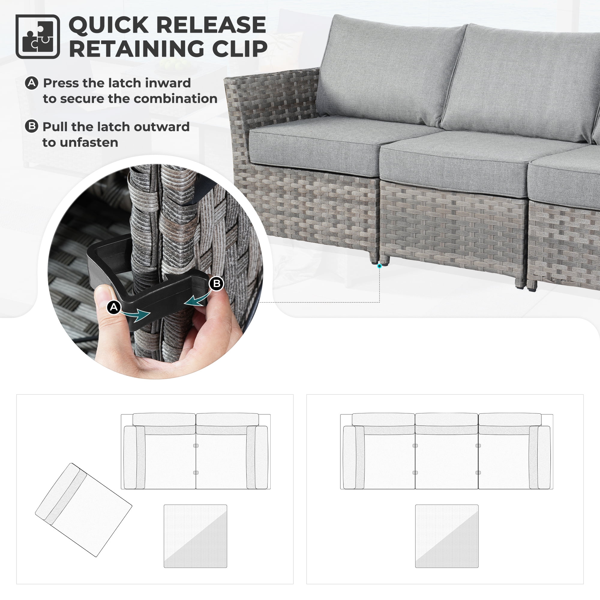 HOOOWOOO Wicker Sectional Patio Set 10 Pieces Outdoor Conversation furniture Set with Sofa Chairs Ottoman Gas Fire Pit Swivel Rocking Chairs,Grey