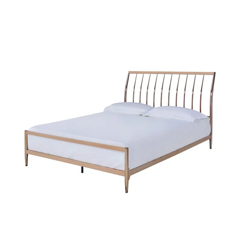 Bowery Hill Contemporary Queen Metal Frame Sleigh Bed in Copper and Rose Gold