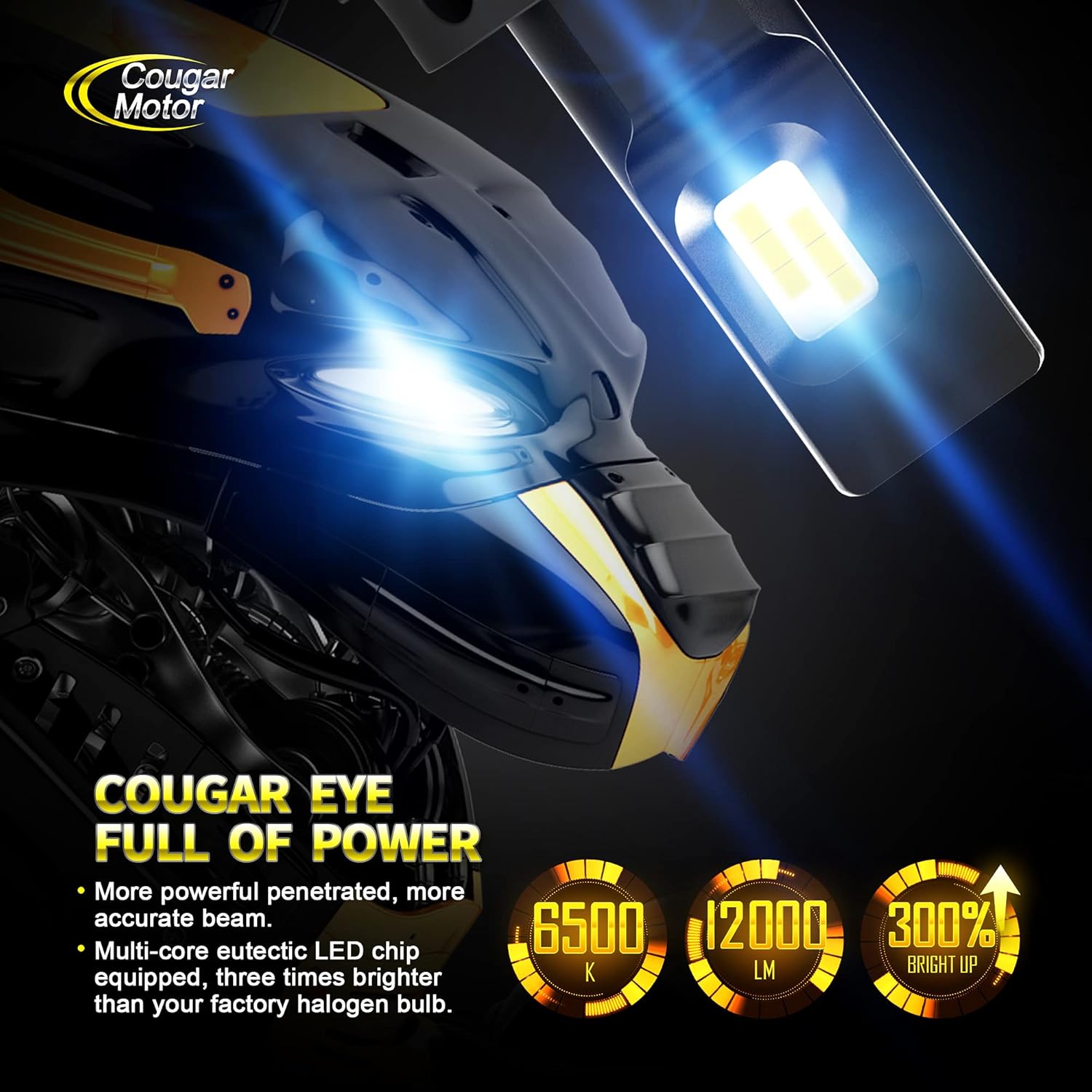 Cougar Motor X-Small H13 LED Bulb, 12000LM 6500K (9008) All-in-One Conversion Kit - Cool White , 360°Adjustable Beam