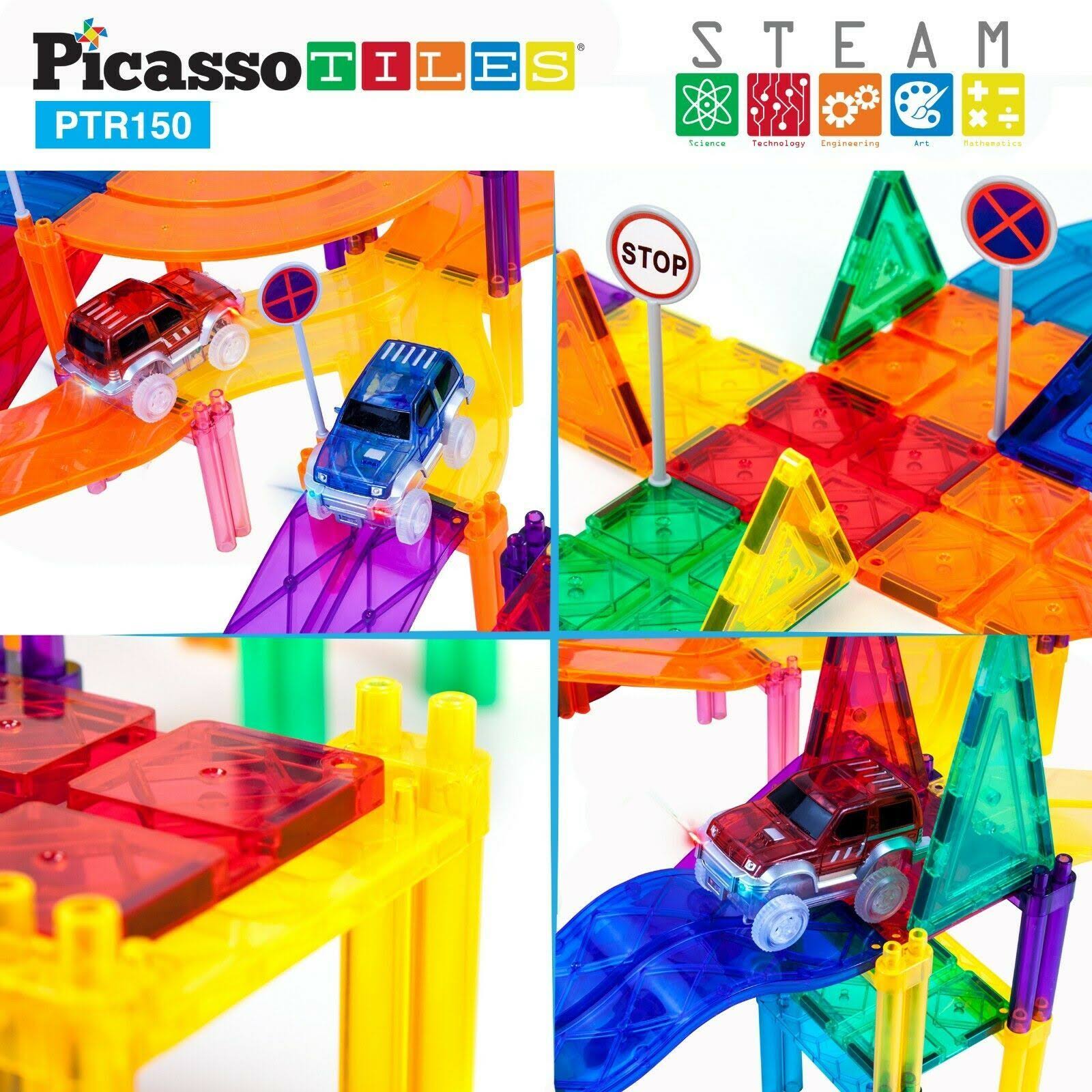 PicassoTiles Magnetic Building Block Race Track Series 150 Piece Set