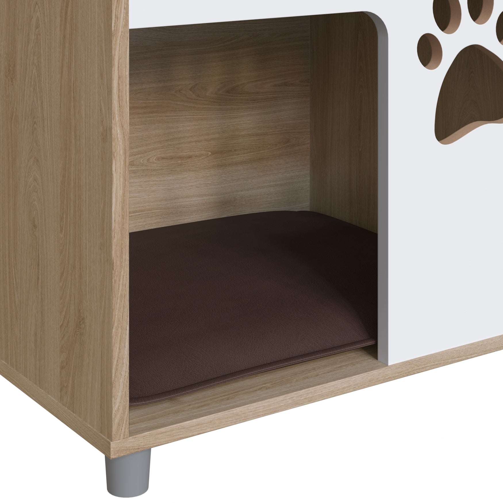 Cat and Dog End Table Pet Bed with Brown Faux Leather Cushion
