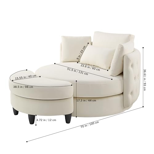 51.5-Inch Oversized Swivel Accent Barrel Chair with Storage Ottoman ,Button Decor and 4 Pillows