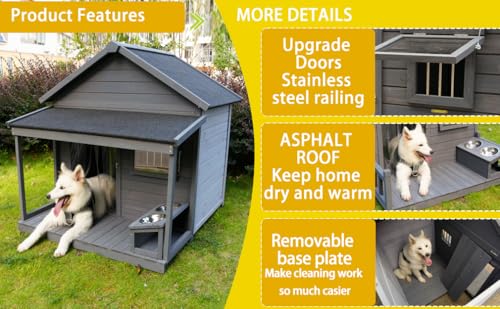 Outdoor Wooden Dog House,Waterproof Kennel with Deck and Sloped Roof,High Stability Pet Dog Cage for Small/Medium Puppy
