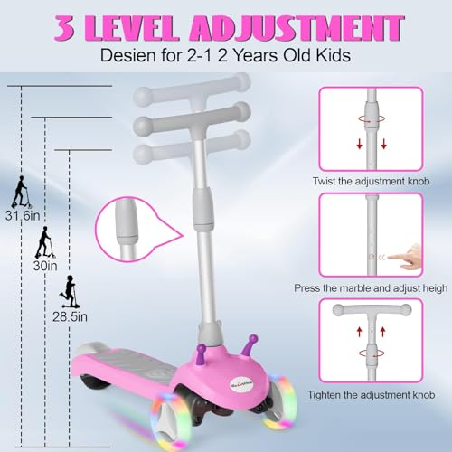 Electric Scooter for Kids Ages 3-8, Kids Electric Scooter, 3 Wheel Toddler Scooters with Flash Wheels and Widen Anti-Slip Deck, 3 Adjustable Height