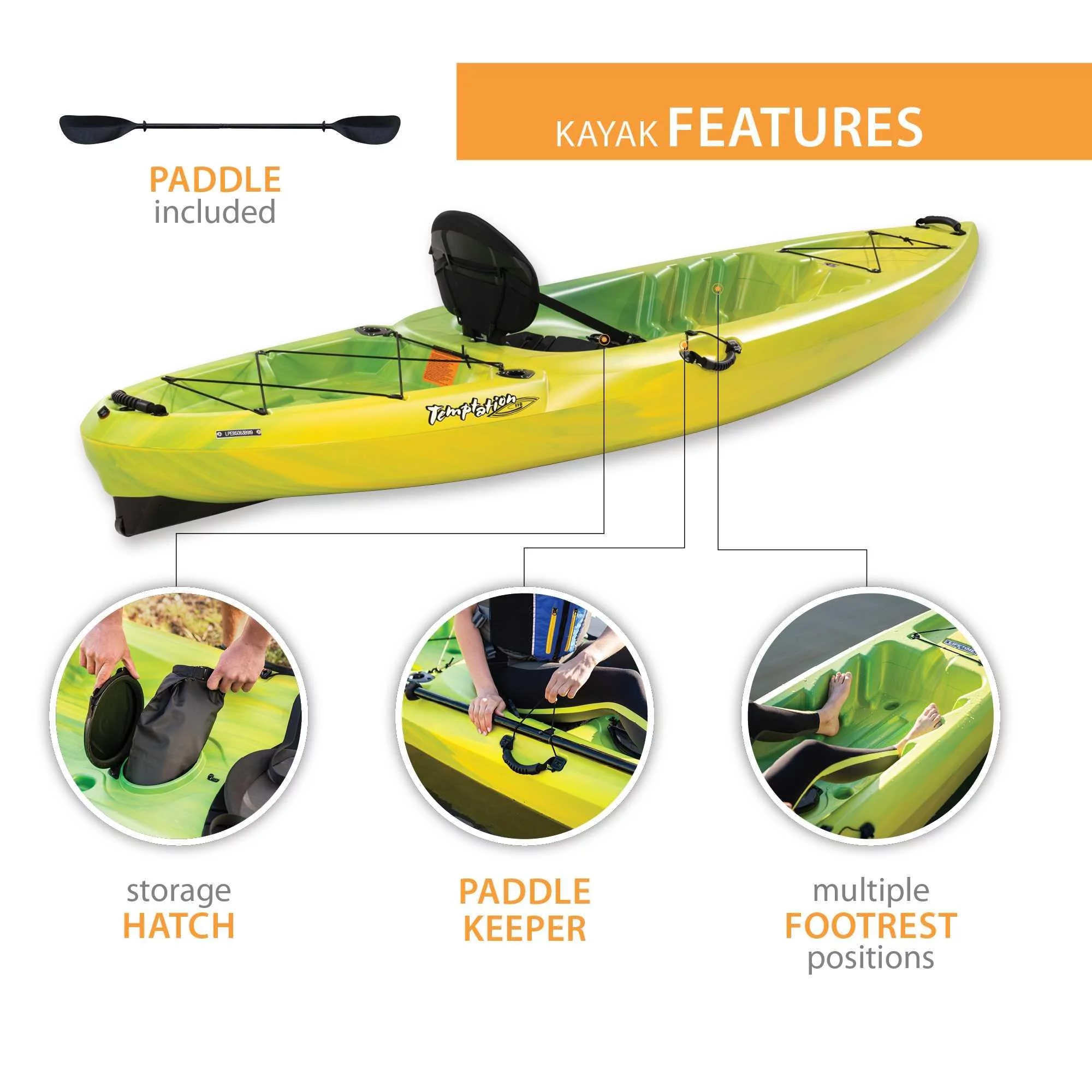 Lifetime Temptation 11 ft Sit-on-Top Kayak, Lemongrass Fusion (90979) - Radiant Selections