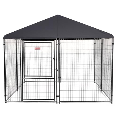 Stay Series 4 by 4 by 4.3 Feet Studio Jr. Black Powder Coat Steel Frame Outdoor Dog Kennel with Waterproof Canopy Roof and Gate Door, Khaki