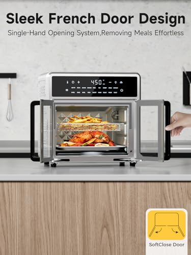 Air Fryer French Door Oven,15.8 Qt Toaster Oven Countertop Combo,18 Presets & 1 Preheat & Light, Airfryer Basket,Wire Rack,Baking Pan,Crumb Tray