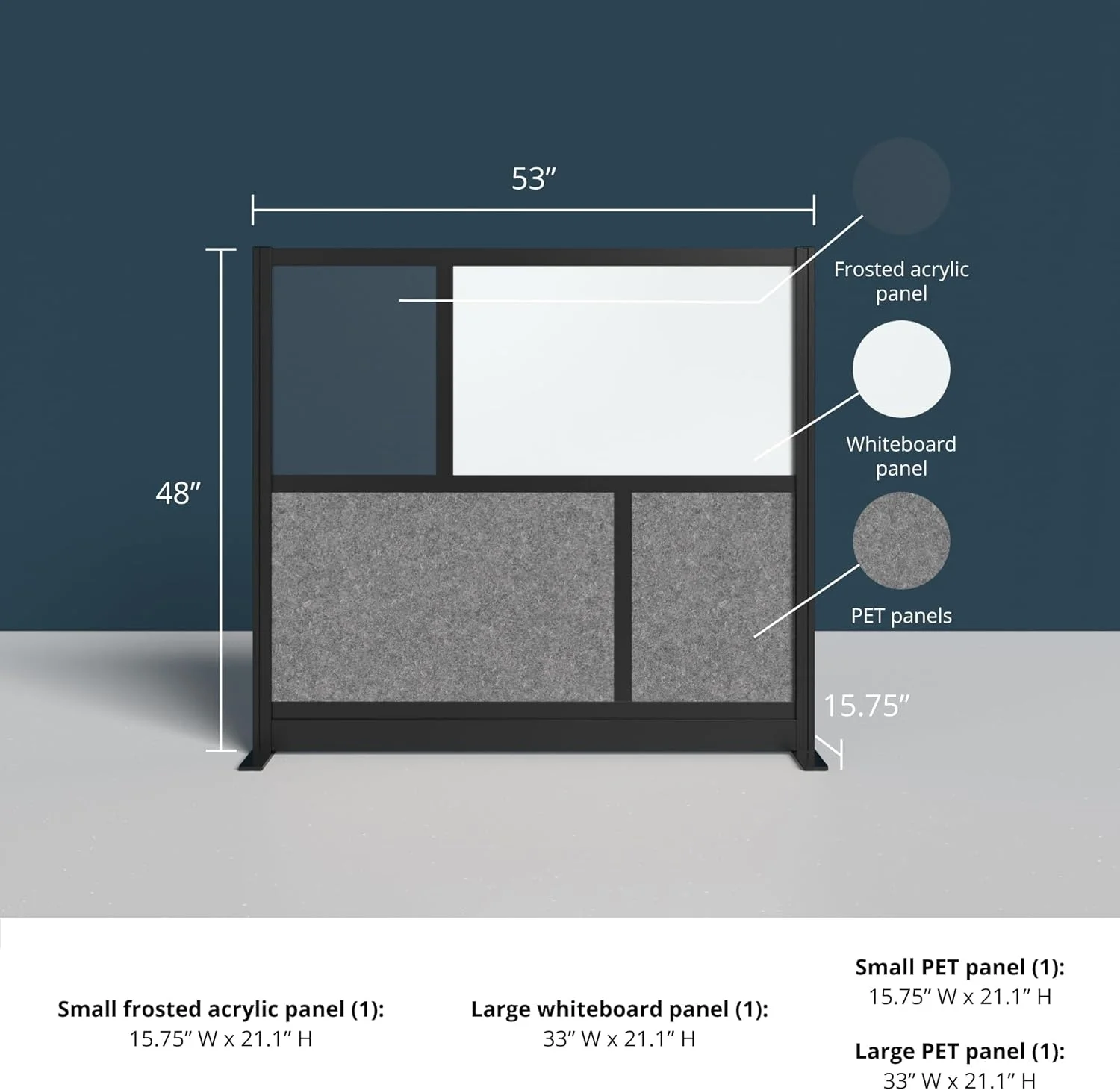 Stand Up Desk Store Modular Wall | 53in x 48in Starter Wall | Expandable Partition Room Divider with Rearrangeable Whiteboard, Frosted Acrylic