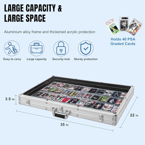 Large Cards Trade Show Display Case, Portable Aluminum Trading and Graded Card Display Frame with Locks