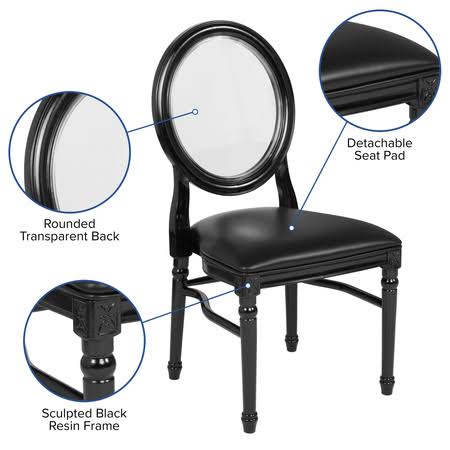 Flash Furniture 2 Pk. Hercules Series 900 lb. Capacity King Louis Chair with Transparent BACK, Black Vinyl Seat and Black Frame