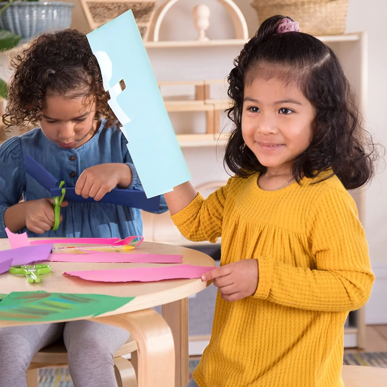 Nordic Table and Chairs Set for Kids: White - Stacking Bentwood Stools with Curved Wood Toddler Activity Table - Children's Modern Bedroom, Playroom