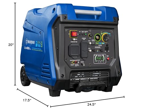 Westinghouse 5000 Peak Watt Super Quiet Dual Fuel Portable Inverter Generator, Wheel & Handle Kit, Gas & Propane Powered, RV Ready, CO Sensor
