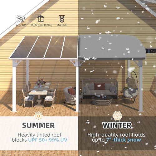 AECOJOY 10&rsquo; x 10&rsquo; Gazebo, Wall Mounted Gazebos Pergola on Clearance, Outdoor Patio Lean to Gazebo Awnings for Deck, Porch