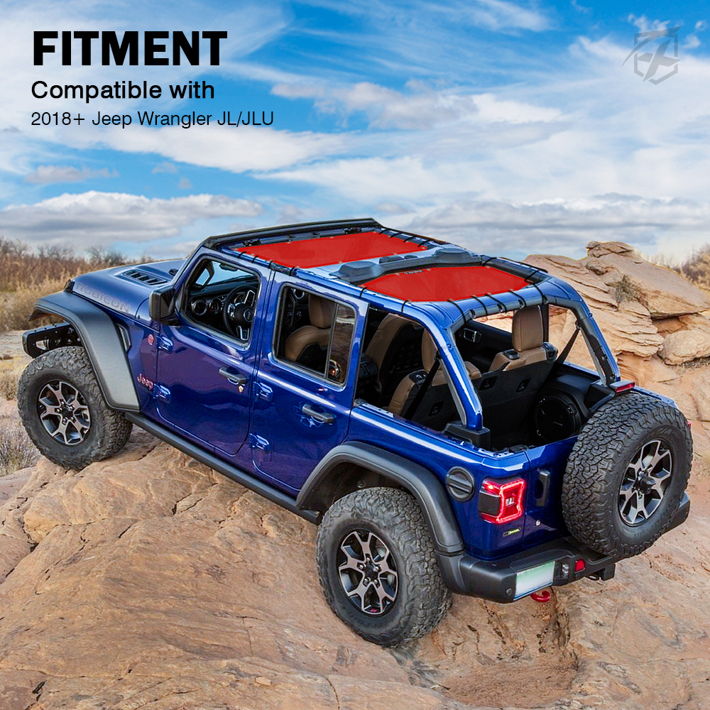 Xprite Sunshade Canopy for 2018+ Jeep Wrangler JLU - Blocks 90% Sunlight, UV Protection, Durable PVC Material