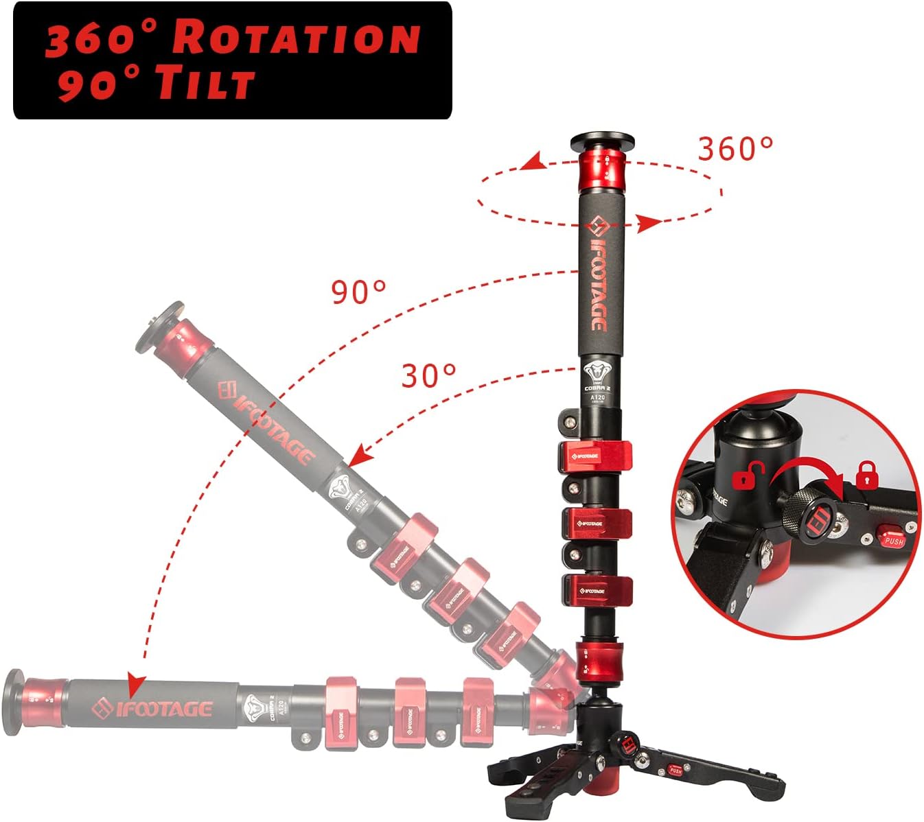 IFOOTAGE Cobra 2 3-in-1 Camera Monopod, Telescopic Video Monopod,71 Professional Photography Tripod Monopod