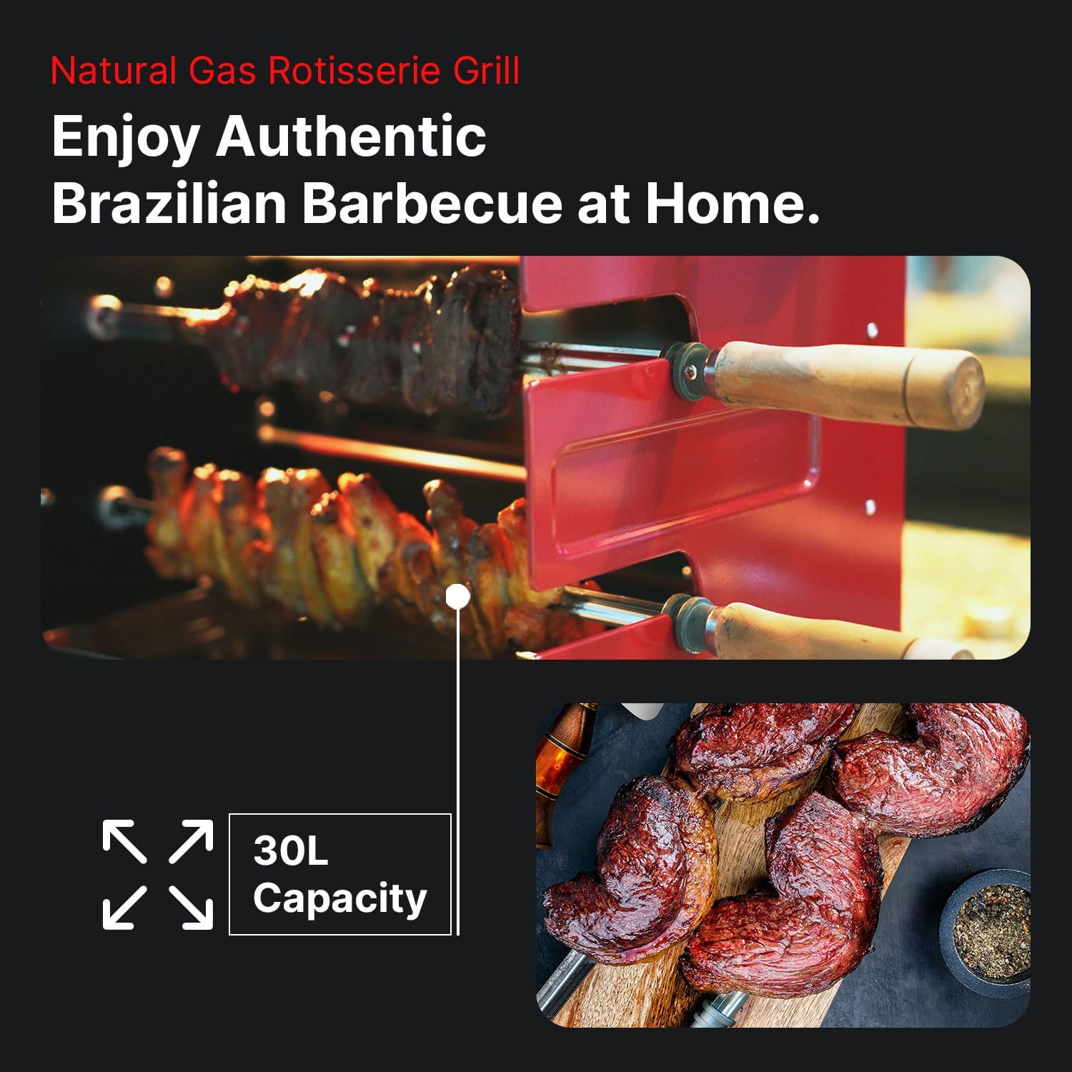 Brazilian Flame Churrasco® Gas Rotisserie Oven Grill Roaster with Auto Rotating Skewers for Rotisserie Chicken, Brazilian Style BBQ and Churrasco