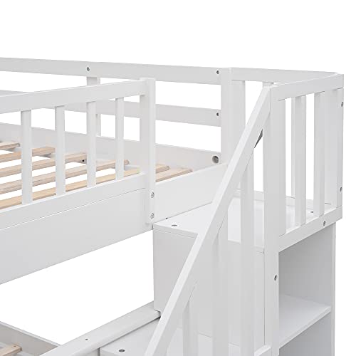 Ball & Cast Full Over Full Bunk Bed with Twin Size Trundle and Built in 4 Drawer,Wood Bunkbed w/Storage Ladder & Slat Support