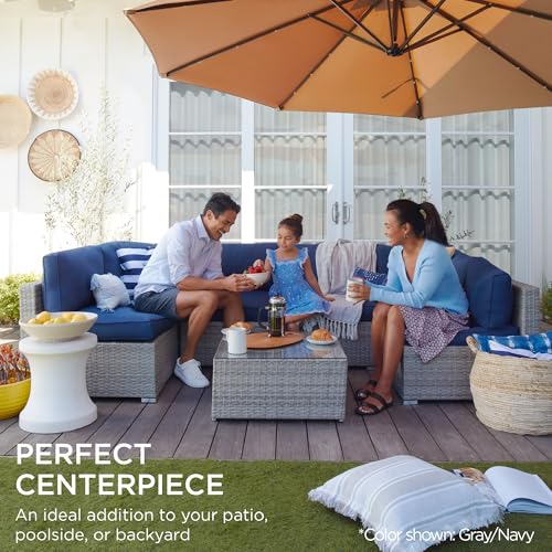 Best Choice Products 7-Piece Modular Outdoor Sectional Wicker Patio Conversation Set w/ 2 Pillows, Coffee Table, Cover Included - Gray/Navy