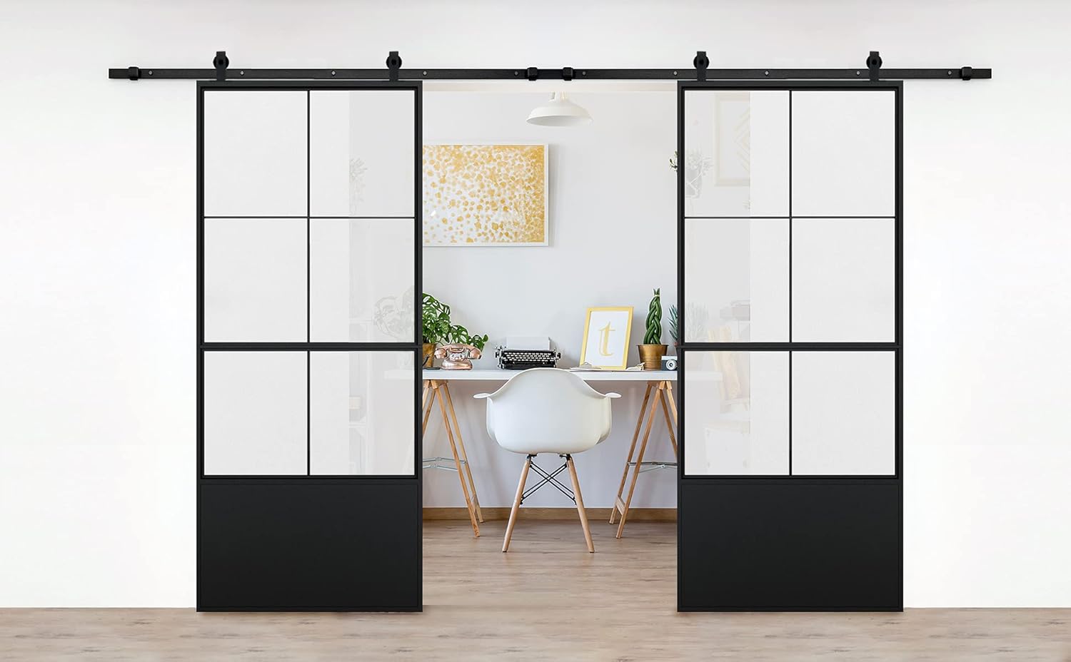 JUBEST Double Barn Door 72 x 84 in with 12FT Hardware Kit and Soft Close Mechanism