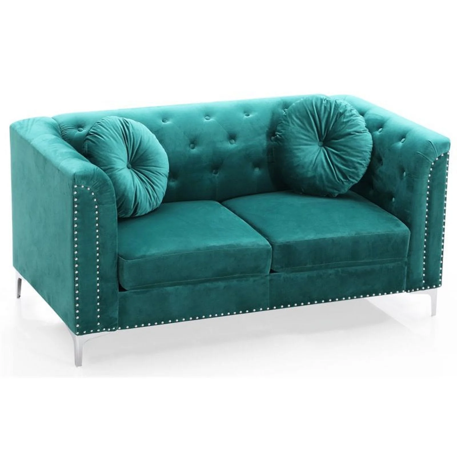 Home Square 2-Piece Set with Velvet Sofa Chaise and Loveseat in Green