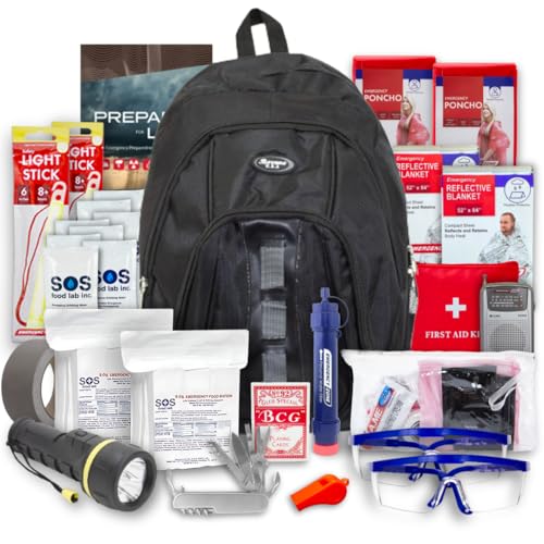 Essentials Complete Deluxe Survival Kit 2 & 4 Person | Bug-Out-Bag | Emergency Go Bag Kit for Wildfires, Hurricanes, and Other Natural Disasters