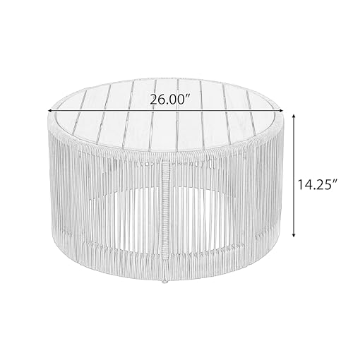 Outdoor Rattan Coffee Table with Solid Acacia Wood Tabletop, Patio Round Coffee Table Side Table (Grey)
