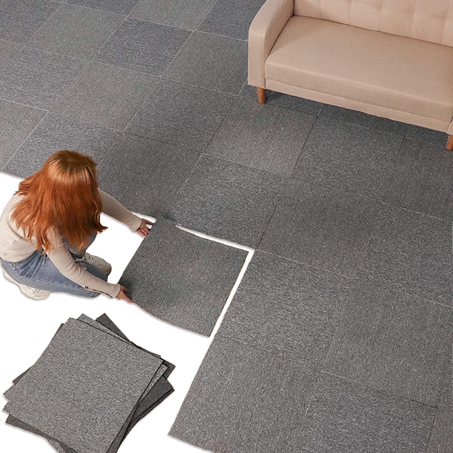 Nisorpa Heavy Duty Carpet Squares 20x20 inch Light Grey 20 Pack Commercial Carpet Floor Tile Washable Mat Bitumen Backed