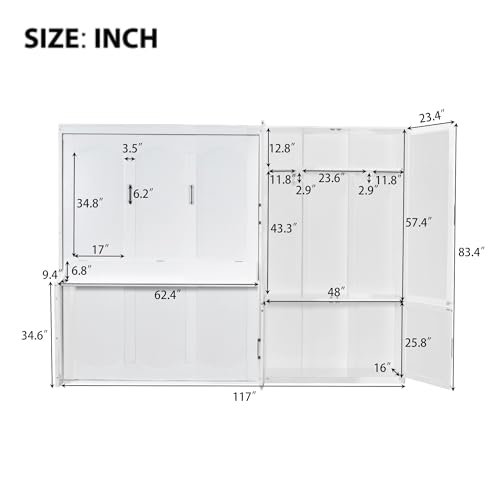 Queen Size Murphy Bed Wall Bed with Desk and Closet,Drawers and Shelves,for Small Spaces Studio Study Office Guest Room Use (Gray#Desk, Queen)