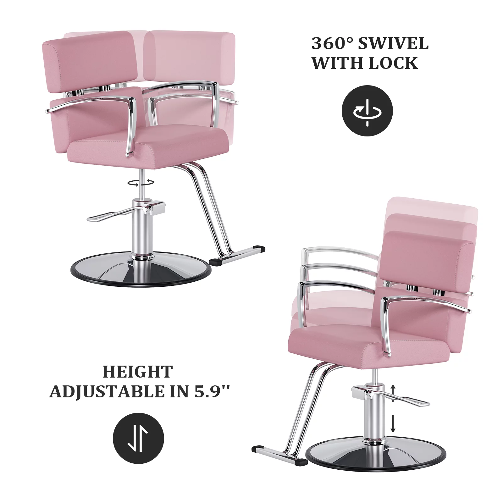 OmySalon Salon Chair Heavy Duty for Stylist, Barber Chair Pink 360 Degree Swivel, Hydraulic Pump for Hair Cutting