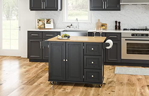 Homestyles Dolly Madison Off-White Mobile Kitchen Island Cart with Wood Drop Leaf Breakfast Bar