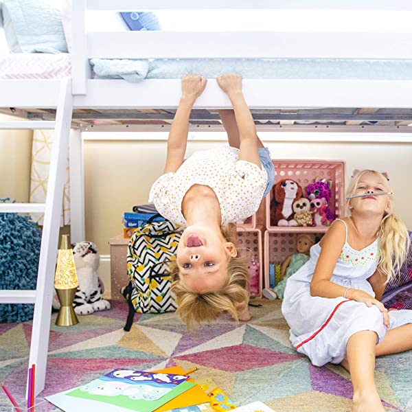 Max & Lily Twin Low Loft Bed with Staircase, White White Low Loft + Staircase Bed