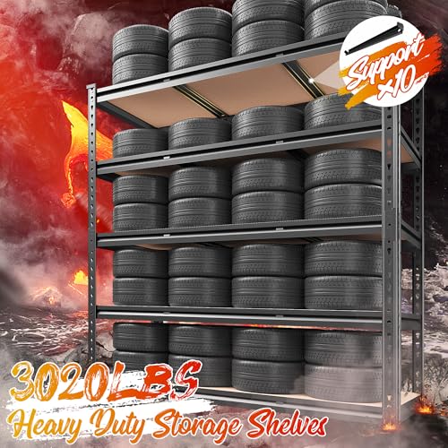 REIBII 48" W Garage Shelving Heavy Duty 3020LBS Storage Shelves 5 Tier Heavy Duty Shelving Adjustable Garage Shelves for Basement, Warehouse