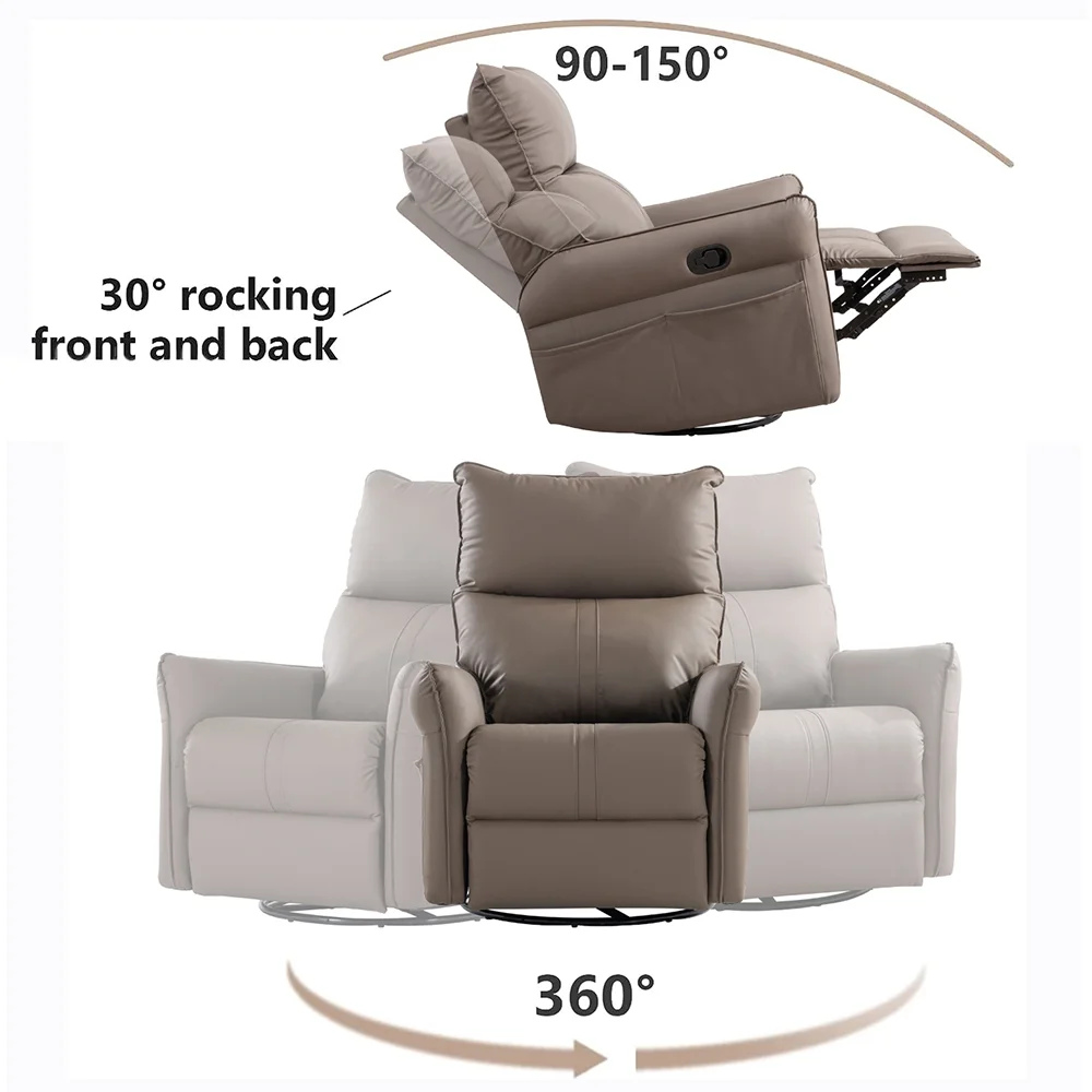 High Back Rocking Chair, Nursery Chair with Side Pocket, 360 Degree Swivel Single Sofa Chair, Lazy Sofa Balcony Reclining Chair