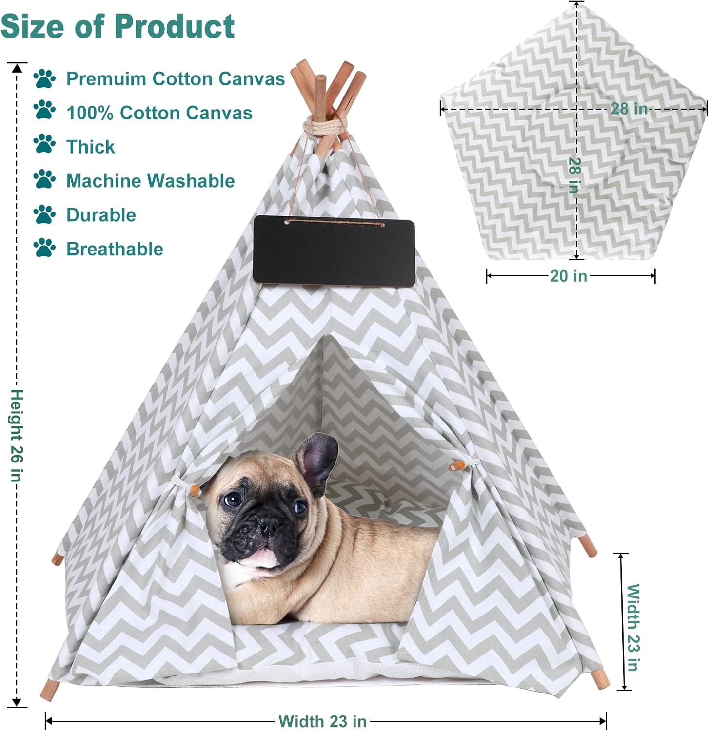Dog Cat Teepee Tent, Pet Teepee Tent for Dogs and Cats, Dog Cat Bed House for Small Medium Cats and Dogs with Cushion