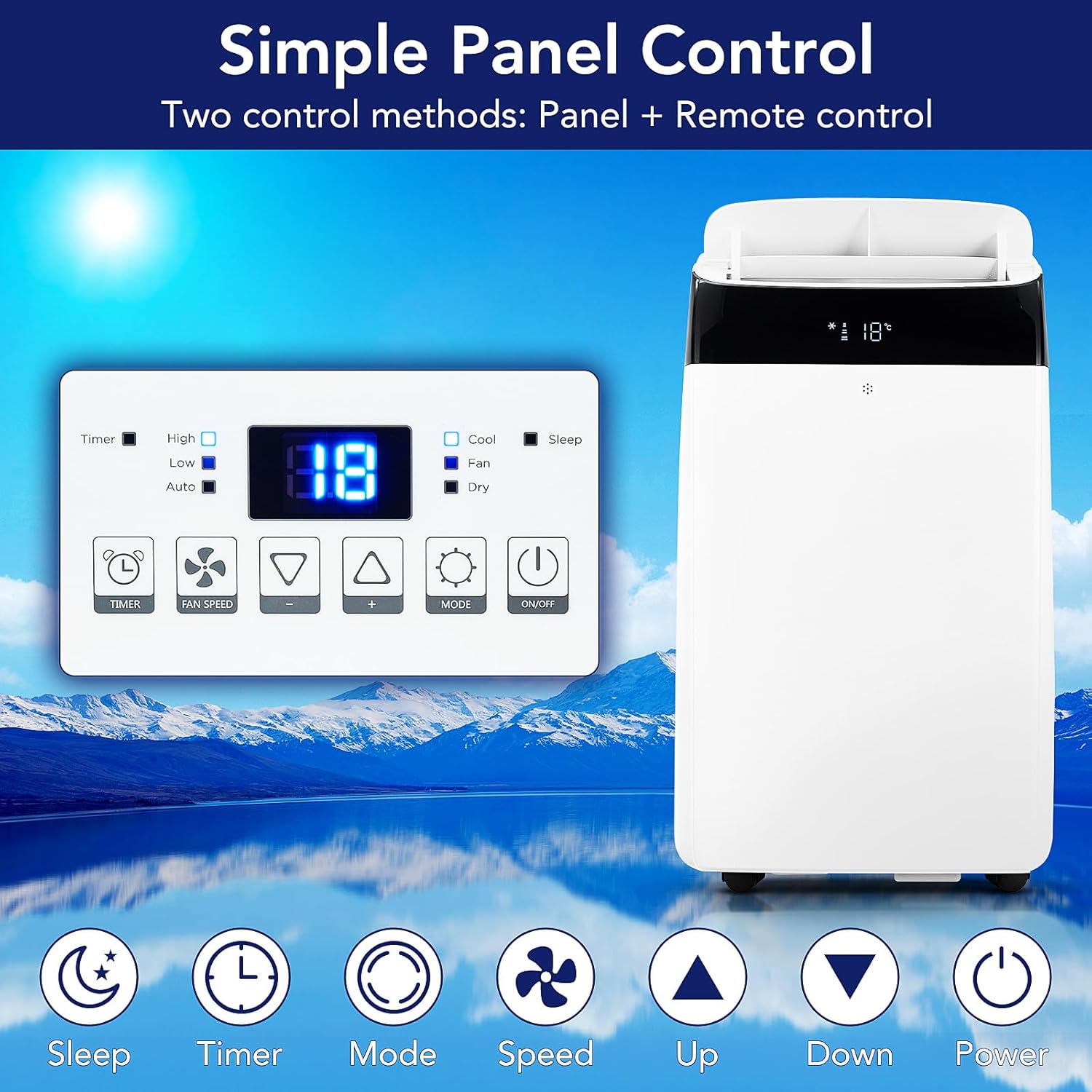 14,000 BTU Portable Air Conditioner, Powerful Cooling up to 750 Sq.Ft, 3-in-1 AC Unit with Dehumidifier & Fan Mode Efficient Energy Saving