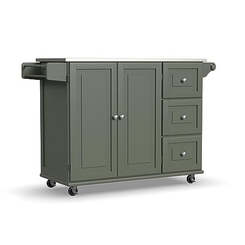 homestyles Mobile Kitchen Island Cart with Stainless Steel Top, Sage Green