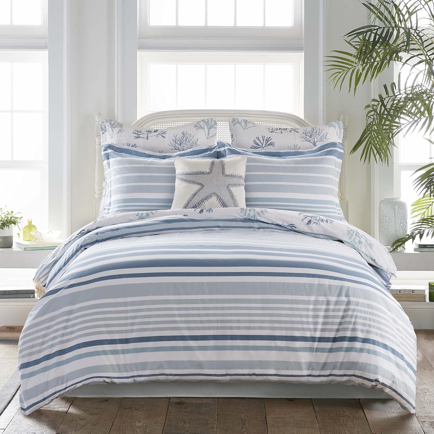 Levtex home - Truro - Euro Sham (26x26in.) - Tropical Coral in Shades of Blue - No Quilted