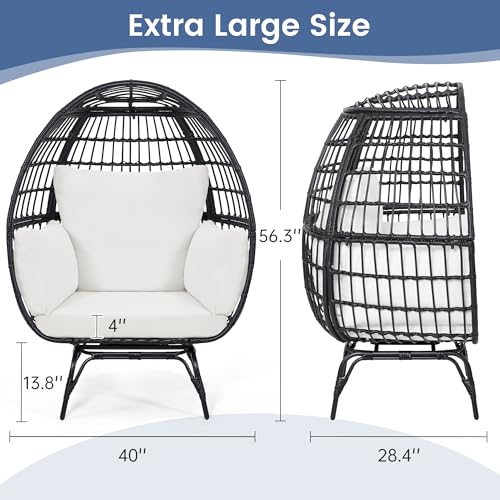 Oversized 360 Swivel Rattan Egg Chair for Adult, Indoor Outdoor Patio Large Wicker Egg Chair with Overstuffed Cushions, 440lb Weight Capacity