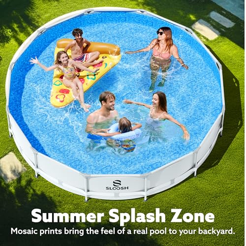 SLOOSH Round Above Ground Pool - 10ft x 30inch Outdoor Round Frame Above Ground Swimming Pool Set Kiddie Pool for Kids Adults with Filter Pump