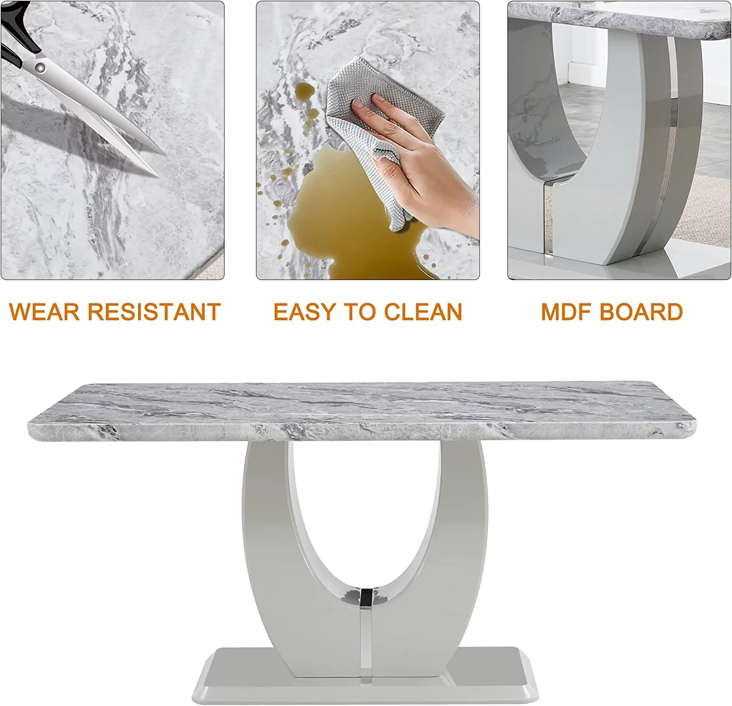 Sumdeal 63" Morden Faux Marble Dining Room Table Set, Dining Table Set for 6