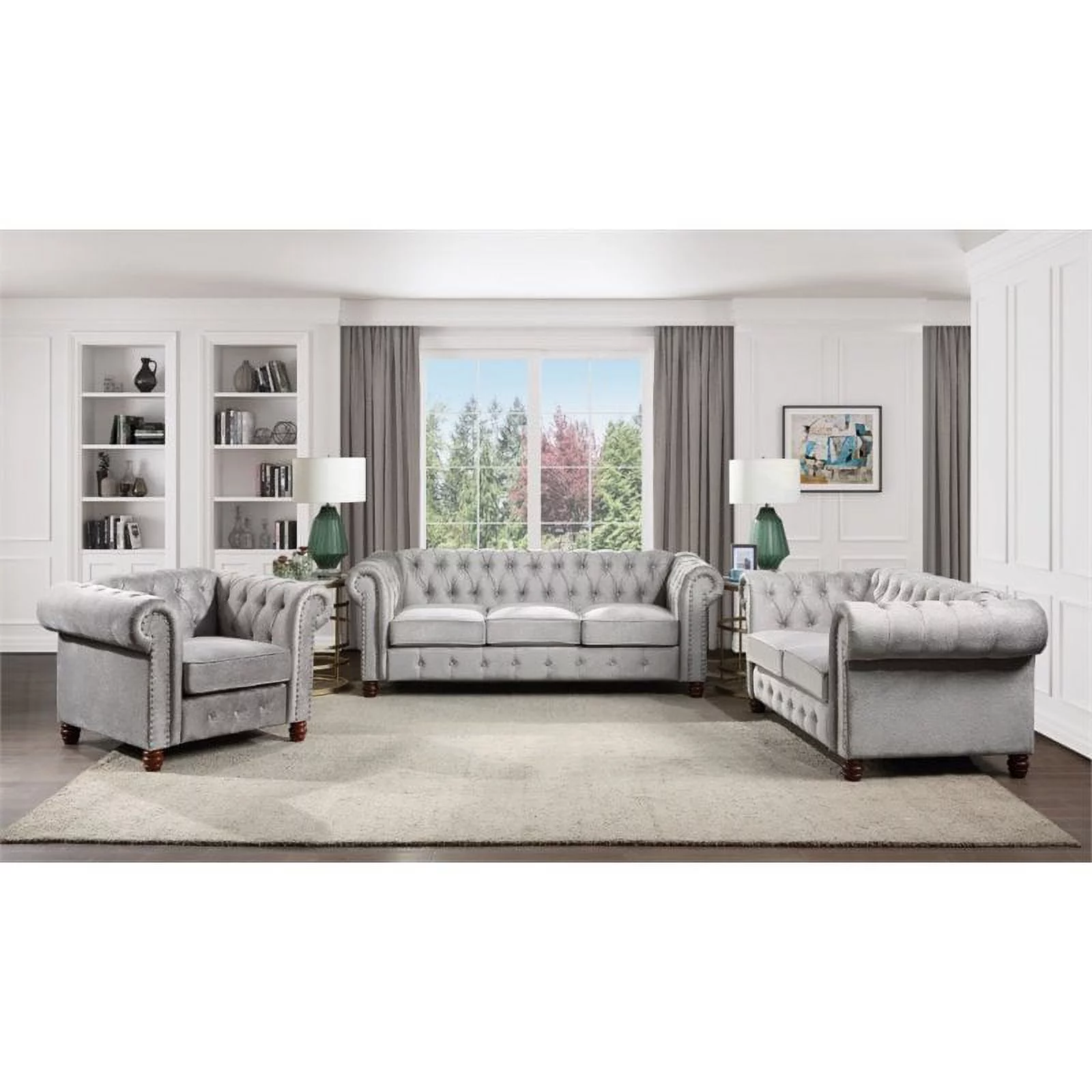 Lexicon Welwyn Velvet Chesterfield Sofa in Gray