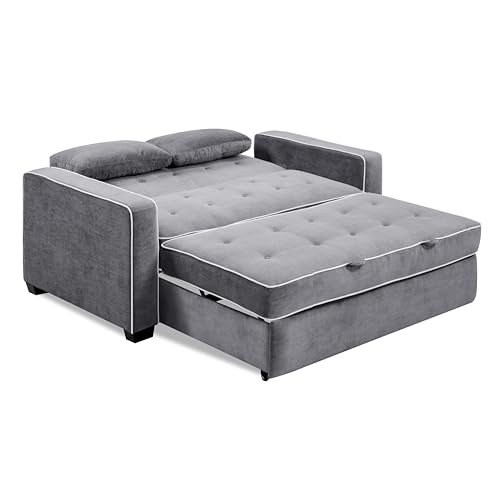 Serta Ainsley 72.6" Convertible Sleeper Sofa, Queen Size, Dreamcoil Comfort, Soft Velvet Fabric, Navy